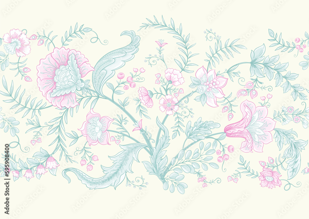 custom made wallpaper toronto digitalFantasy flowers in retro, vintage, jacobean embroidery style. Seamless pattern, background. Vector illustration.