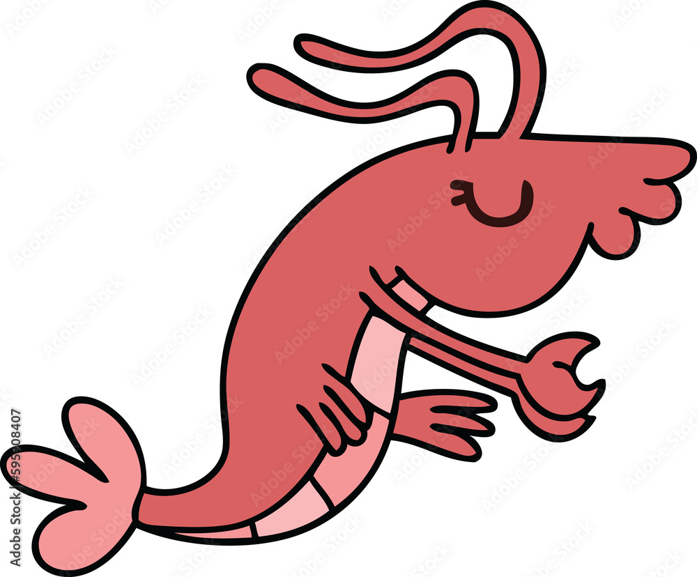 hand drawn quirky cartoon happy shrimp hand drawn quirky cartoon happy shrimp