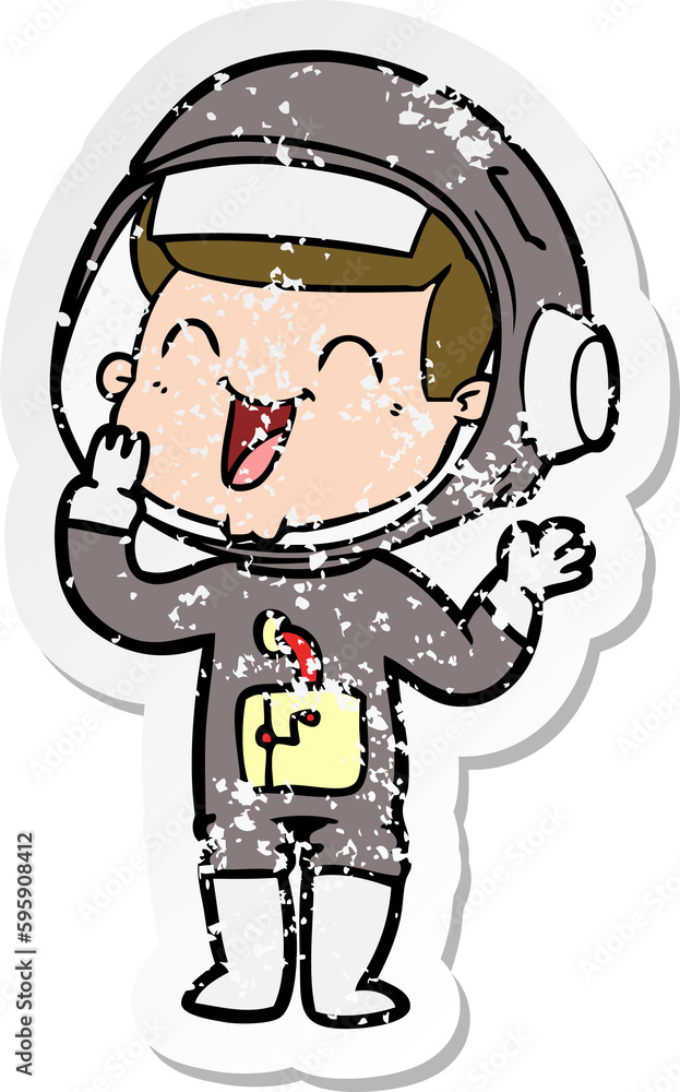 distressed sticker of a happy cartoon astronaut distressed sticker of a happy cartoon astronaut
