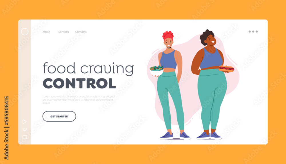 Food Craving Control Landing Page Template. Slim Woman Hold Healthy Salad, Radiating Good Health And Fitness