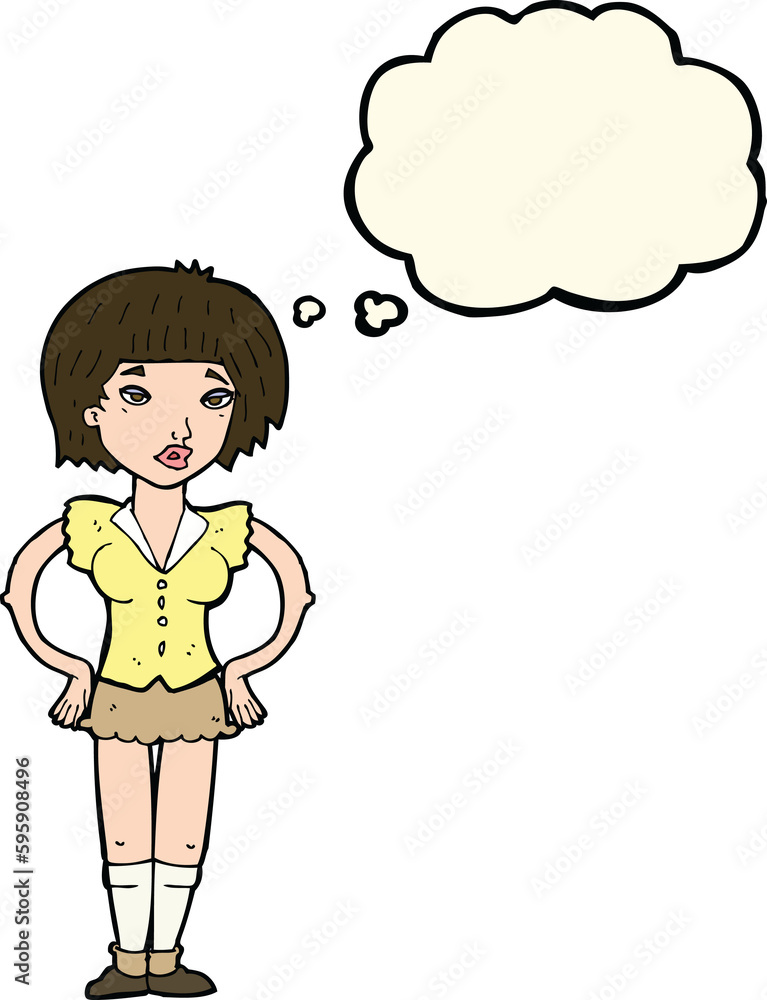 cartoon woman with hands on hips with thought bubble cartoon woman with hands on hips with thought bubble