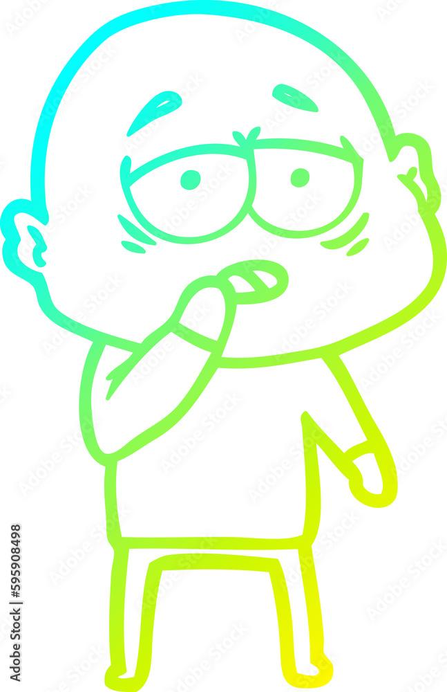 cold gradient line drawing of a cartoon tired bald man cold gradient line drawing of a cartoon tired bald man