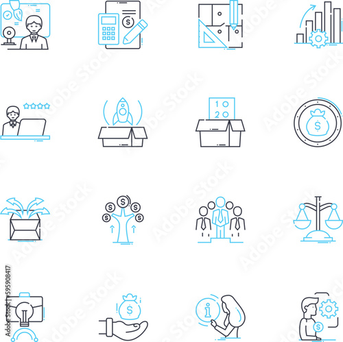 Flexible planning linear icons set. Agile, Adaptable, Versatile, Responsive, Dynamic, Fluid, Elastic line vector and concept signs. Malleable,Adjustable,Tailored outline illustrations