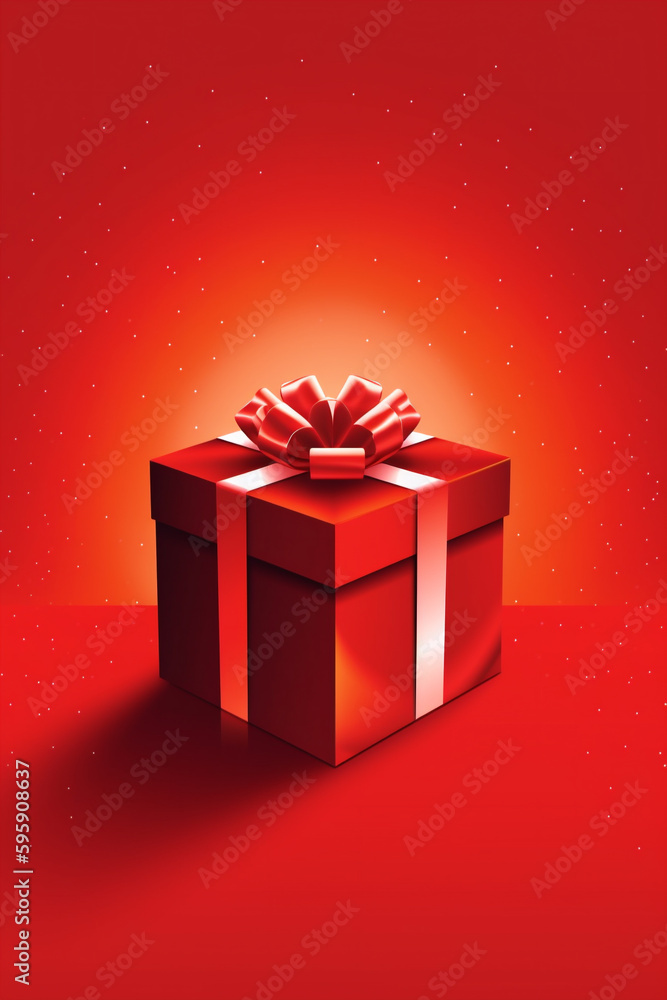 rotes Geschenk mit rot-weißer Schleife auf rotem Hintergrund. Hochformat. Hochkant. Generative Ai. rotes Geschenk mit rot-weißer Schleife auf rotem Hintergrund. Hochformat. Hochkant. Generative Ai.