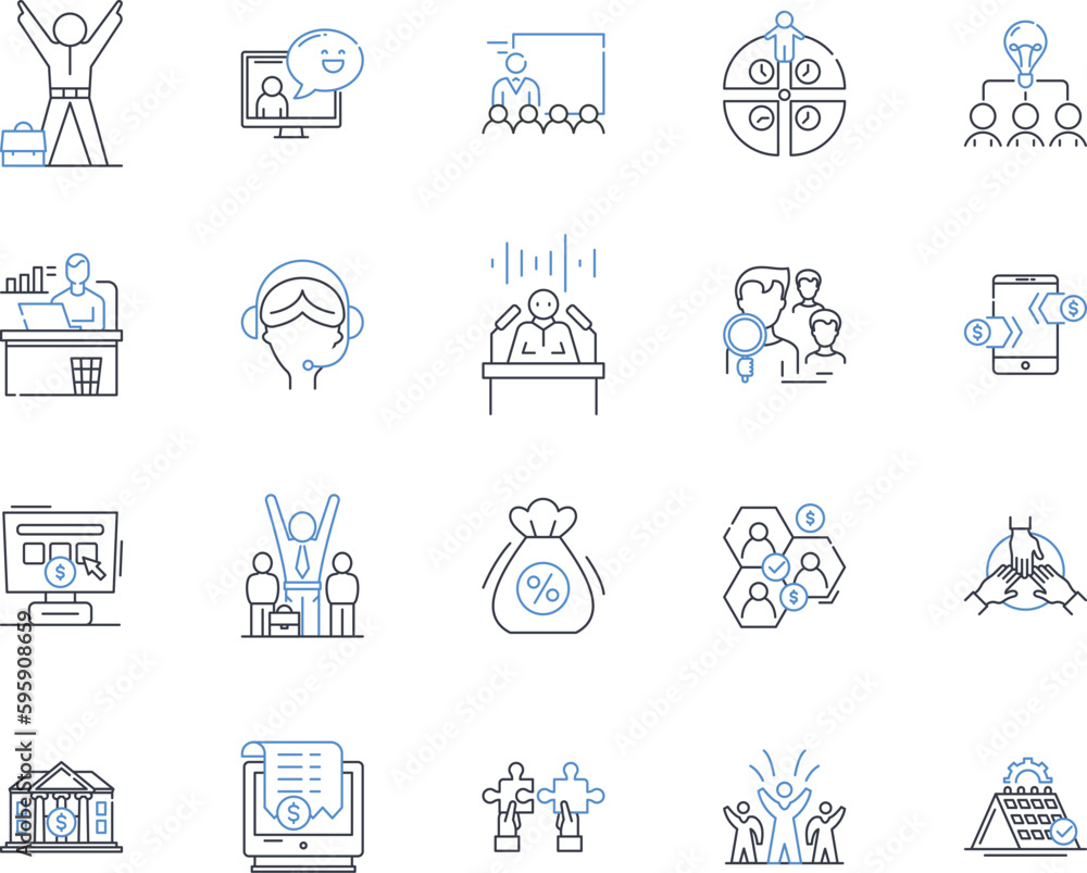 Worker progression line icons collection. Promotion, Advancement, Career growth, Upskilling, Augmentation, Professional development, Learning vector and linear illustration. Training,Skill-building Worker progression line icons collection. Promotion, Advancement, Career growth, Upskilling, Augmentation, Professional development, Learning vector and linear illustration. Training,Skill-building