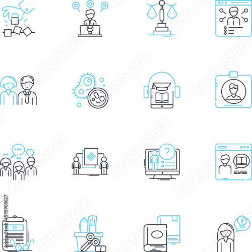 Instruction linear icons set. Direction, Education, Training, Lesson, Coaching, Advice, Tutoring line vector and concept signs. Guidance,Schooling,Teaching outline illustrations