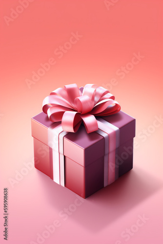 pink-lila Geschenk mit rosa Schleife auf rosa Hintergrund. Hochformat. Hochkant. Generative Ai.