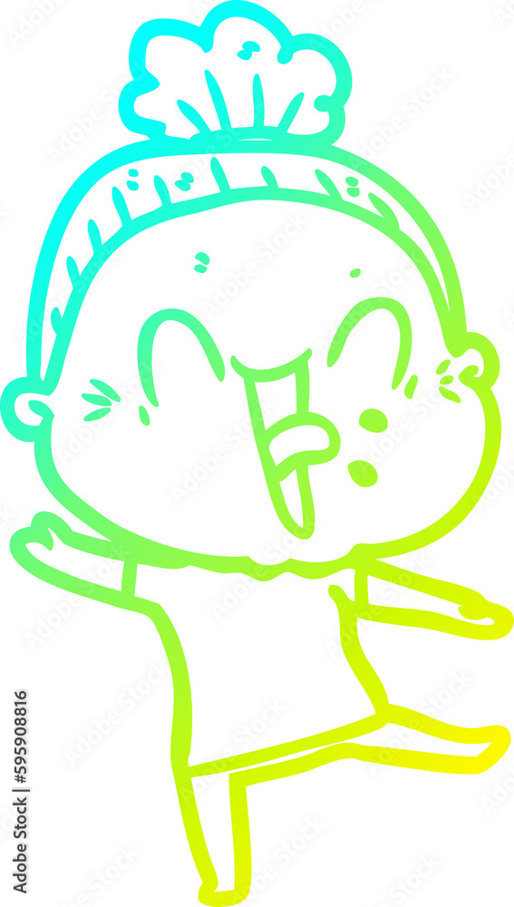 cold gradient line drawing of a cartoon happy old woman cold gradient line drawing of a cartoon happy old woman