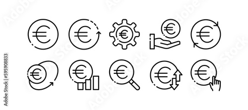 Euro. Line icon, black, euro currency. Vector icons