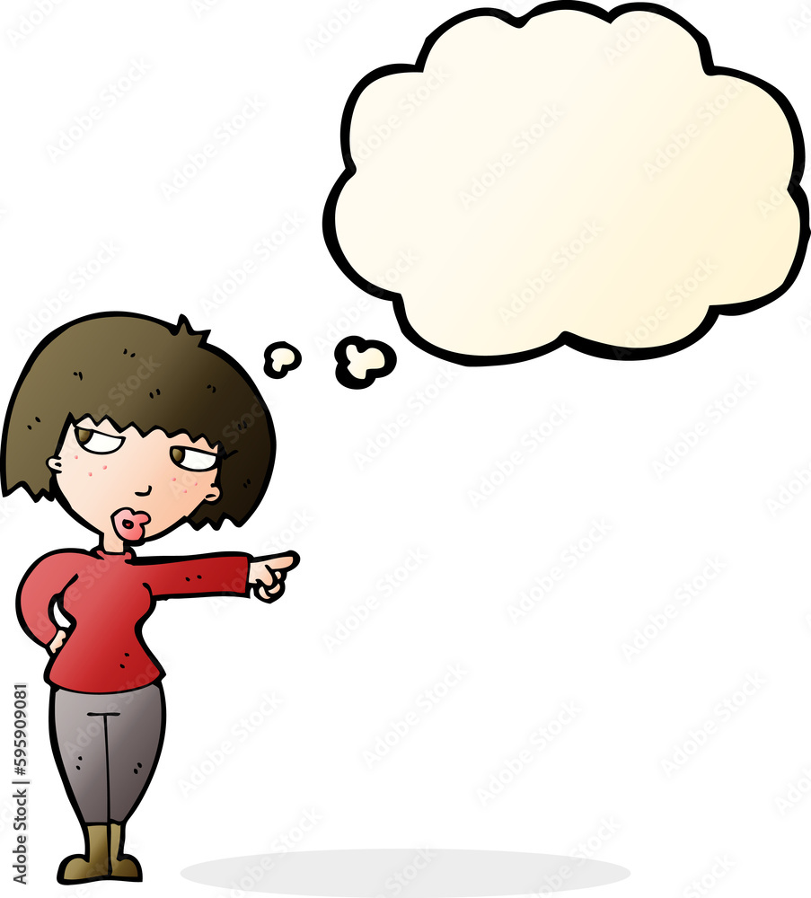 cartoon annoyed woman pointing with thought bubble cartoon annoyed woman pointing with thought bubble