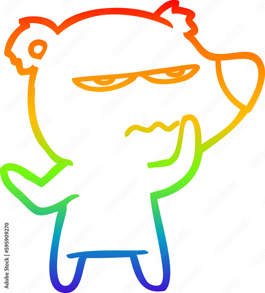 rainbow gradient line drawing of a angry bear cartoon