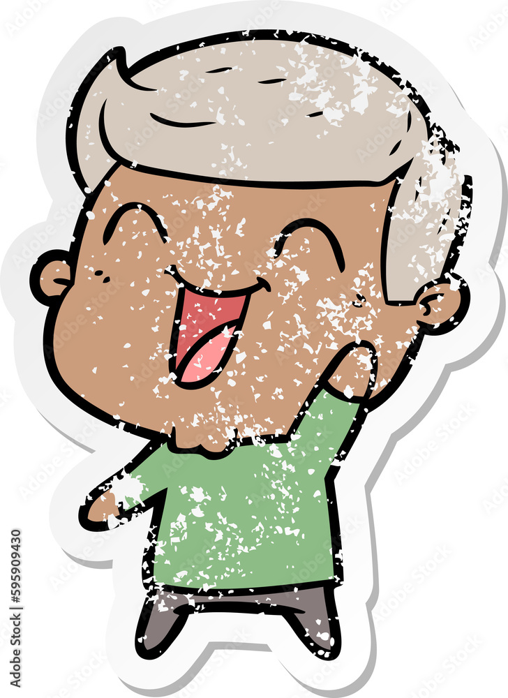 distressed sticker of a cartoon man laughing distressed sticker of a cartoon man laughing