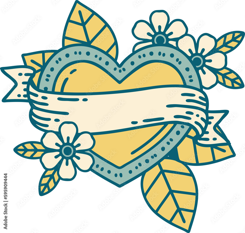 iconic tattoo style image of a heart and banner