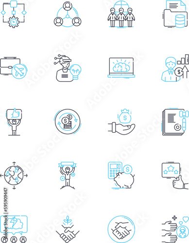 Financial Analysis linear icons set. Profitability, Liquidity, Solvency, Efficiency, Growth, Revenue, Cash flow line vector and concept signs. Risk,Investment,Valuation outline illustrations