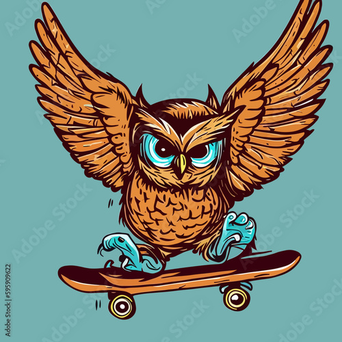 Skateboarding owl, vector art