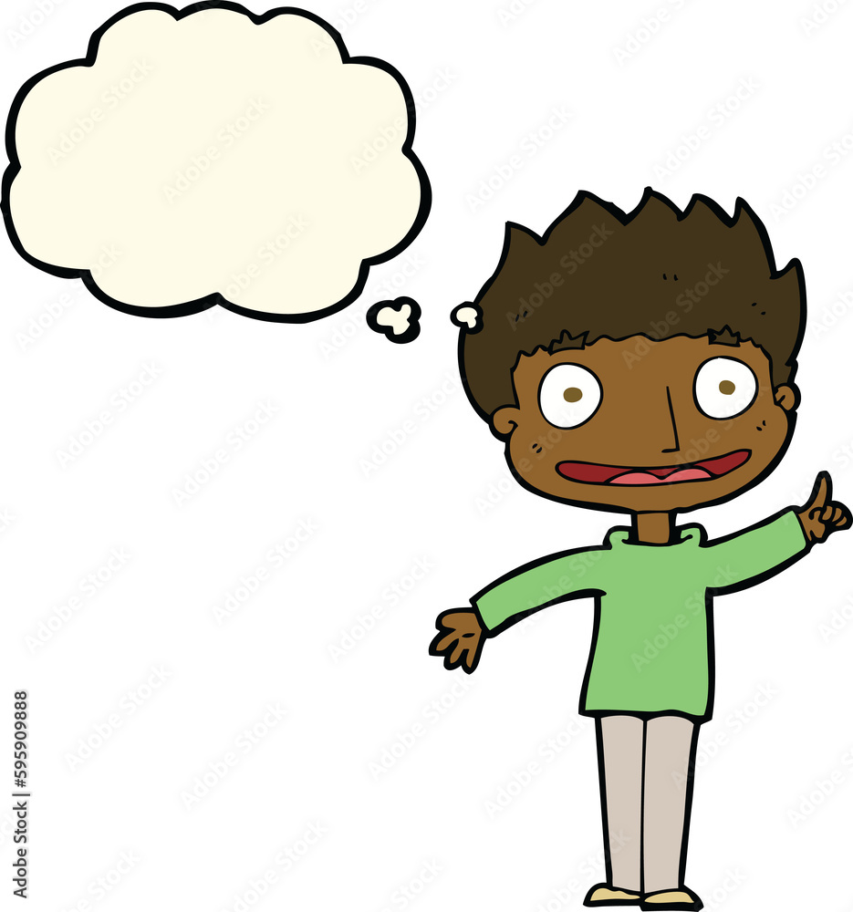 cartoon happy boy with thought bubble cartoon happy boy with thought bubble