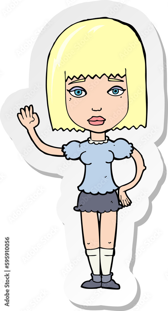 sticker of a cartoon woman waving sticker of a cartoon woman waving