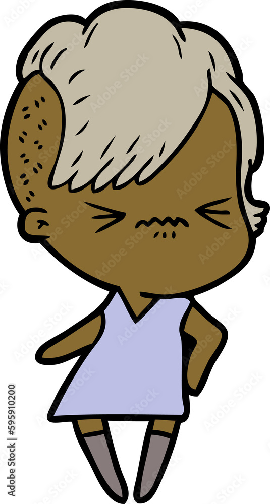 cartoon annoyed hipster girl