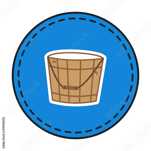 Bucket filled with fresh milk from a dairy cow in a blue circular panel - vector