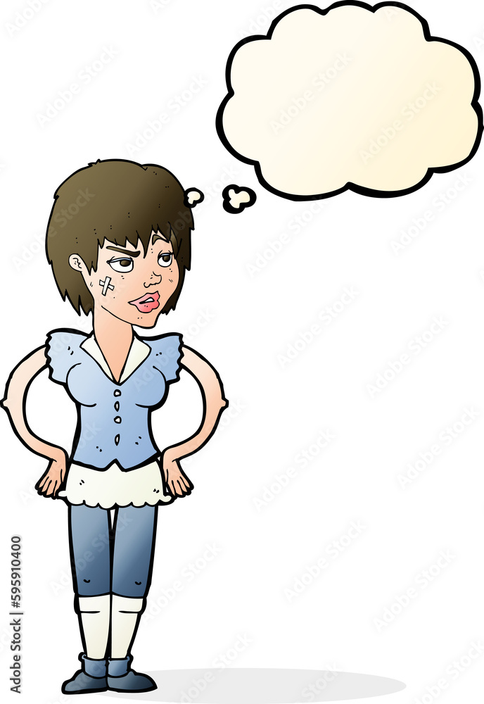 cartoon tough woman with hands on hips with thought bubble cartoon tough woman with hands on hips with thought bubble