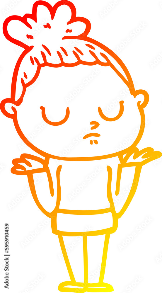 warm gradient line drawing of a cartoon calm woman warm gradient line drawing of a cartoon calm woman