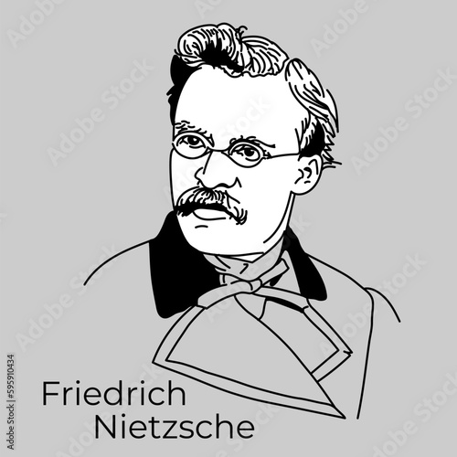 Friedrich Nietzsche was a German philosopher, cultural critic, and philologist whose work had a profound influence on modern philosophy. Vector.