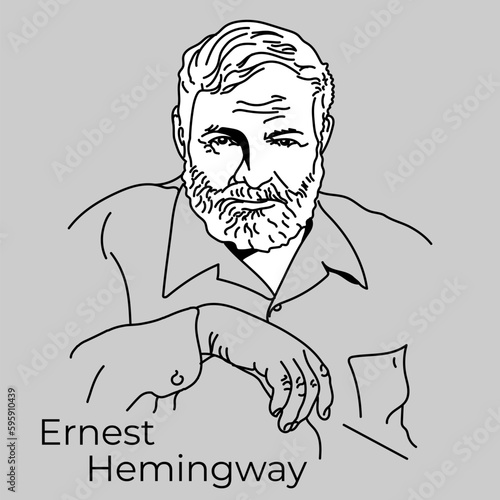 Ernest Hemingway - American writer, war correspondent, acclaimed for his novels and numerous stories from his life full of adventure and surprises. Vector