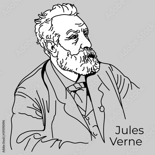 Jules Verne - French writer, classic of adventure literature, one of the founders of the science fiction genre. Vector photo