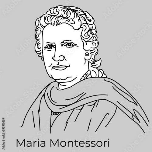 Maria Montessori, Italian physician and educator, is best known for her unique pedagogical system. Vector