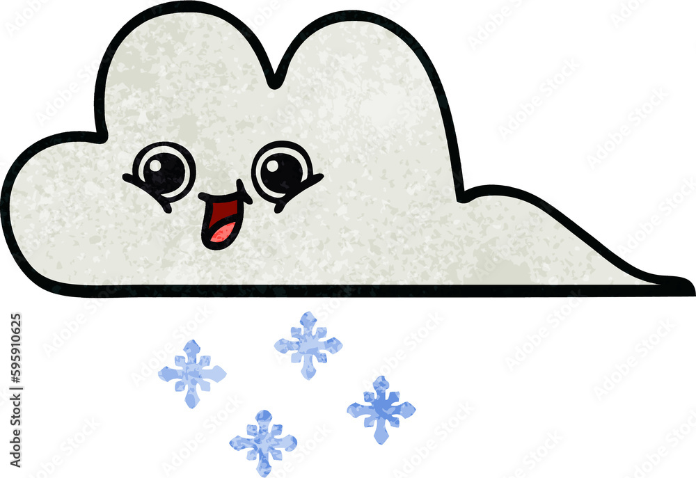 retro grunge texture cartoon of a snow cloud retro grunge texture cartoon of a snow cloud