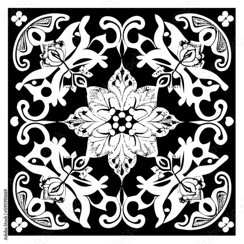 Floral Mandala Pattern Vector Black and White Design