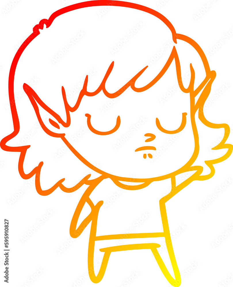 warm gradient line drawing of a cartoon elf girl warm gradient line drawing of a cartoon elf girl