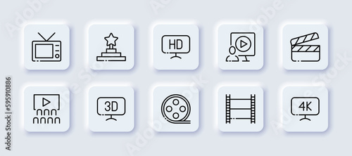 Cinema. Line icon, black, cinema paraphernalia. Vector icons.