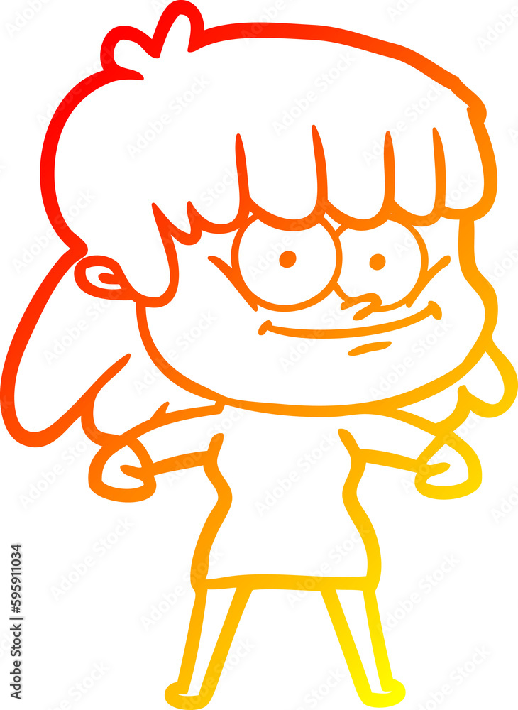 warm gradient line drawing of a cartoon smiling woman warm gradient line drawing of a cartoon smiling woman