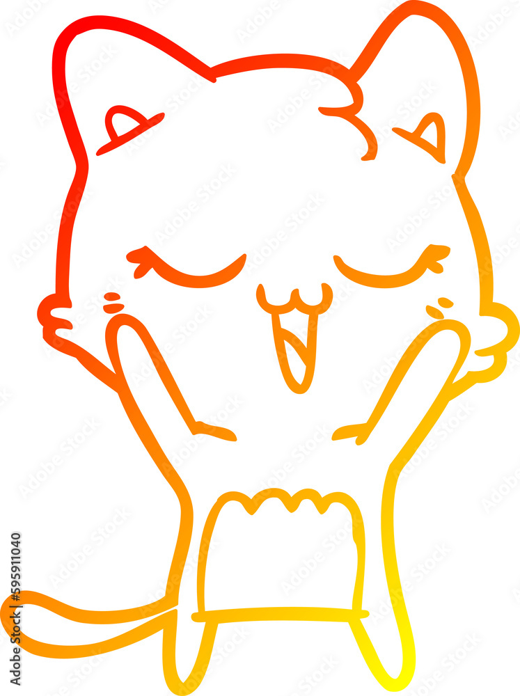 warm gradient line drawing of a happy cartoon cat warm gradient line drawing of a happy cartoon cat
