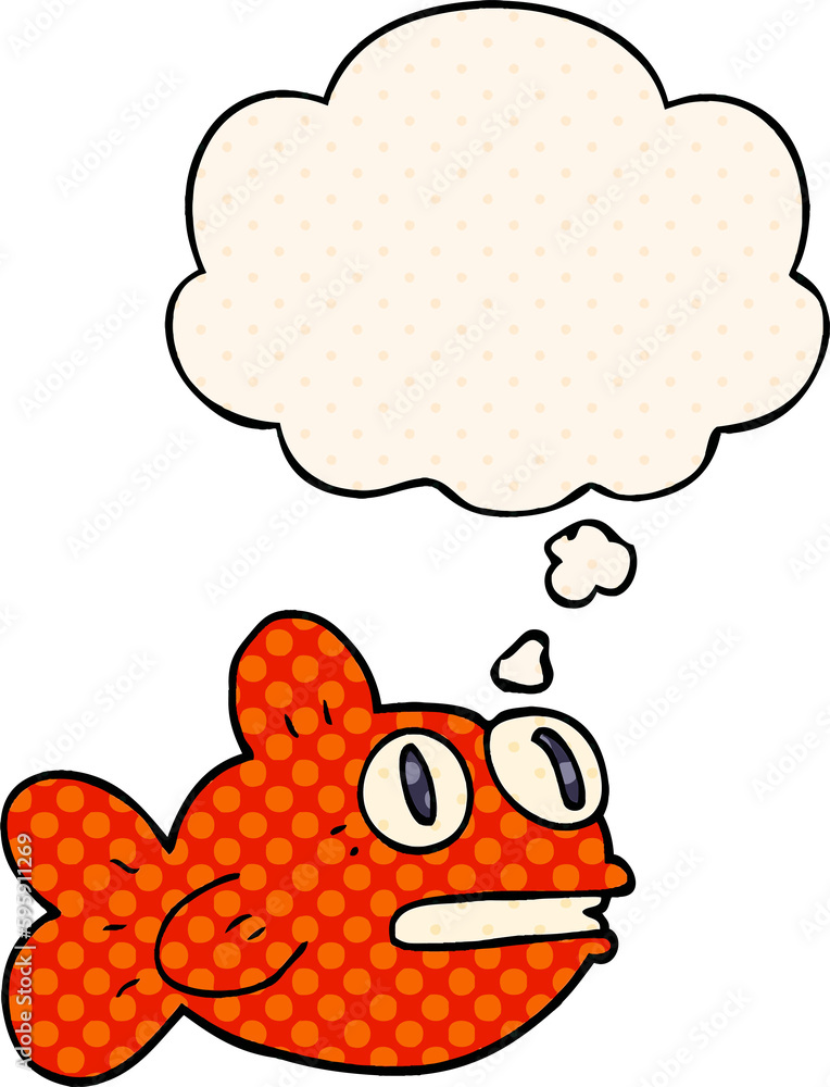 cartoon fish with thought bubble in comic book style cartoon fish with thought bubble in comic book style