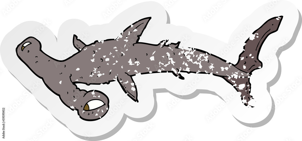 retro distressed sticker of a cartoon hammerhead shark retro distressed sticker of a cartoon hammerhead shark