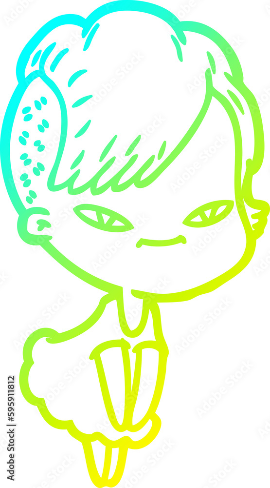 cold gradient line drawing of a cute cartoon girl with hipster haircut cold gradient line drawing of a cute cartoon girl with hipster haircut