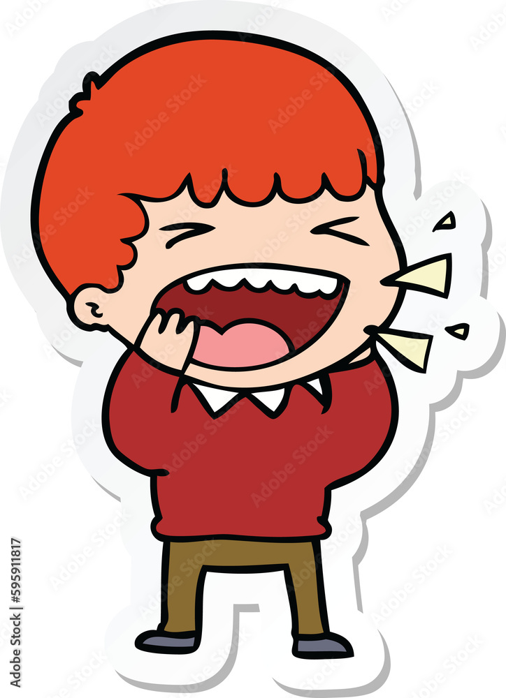 sticker of a cartoon laughing man sticker of a cartoon laughing man