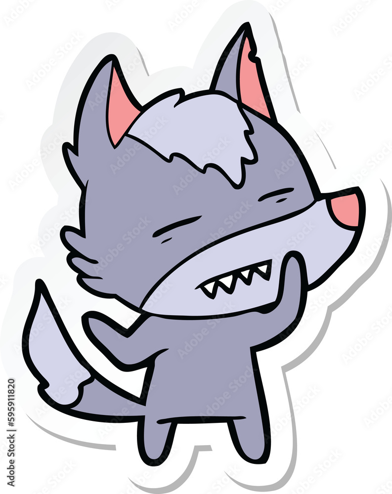 sticker of a cartoon wolf showing teeth