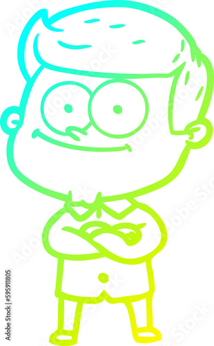cold gradient line drawing of a cartoon happy man