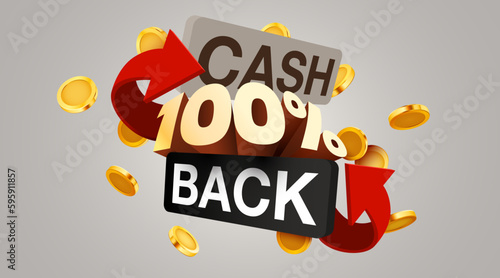 Cashback 100 percent icon isolated on the gray background. Cashback or money back label.