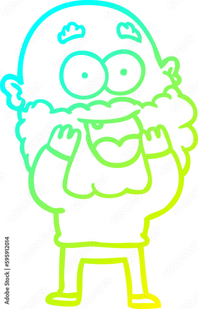 cold gradient line drawing of a cartoon crazy happy man with beard gasping cold gradient line drawing of a cartoon crazy happy man with beard gasping