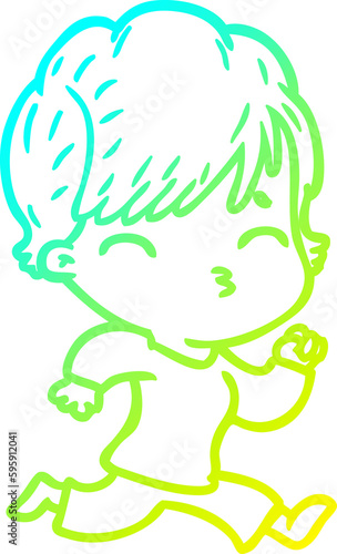 cold gradient line drawing of a cartoon woman thinking