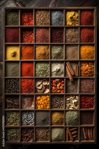 Huge selection of different spices, Generative AI