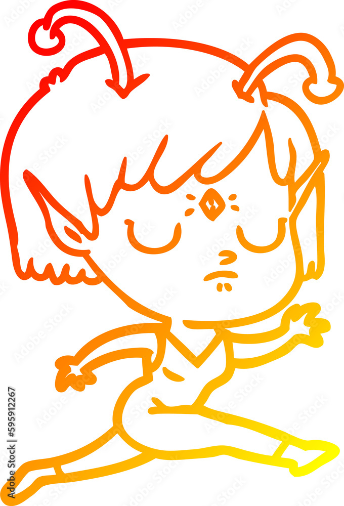 warm gradient line drawing of a cartoon alien girl warm gradient line drawing of a cartoon alien girl