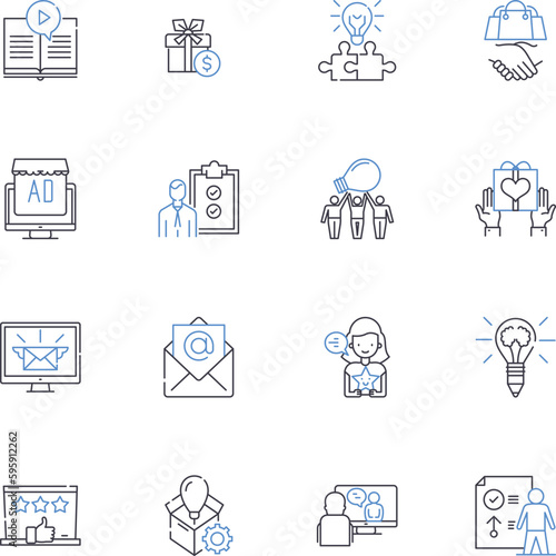 Promotion company line icons collection. Campaigns, Advertising, Marketing, Branding, Promotions, Events, Sponsors vector and linear illustration. Amplification,Outreach,Grassroots outline signs set