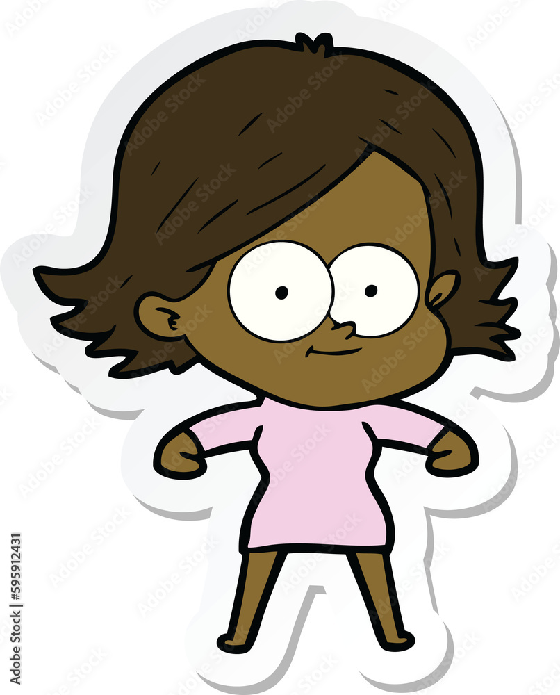 sticker of a happy cartoon girl sticker of a happy cartoon girl