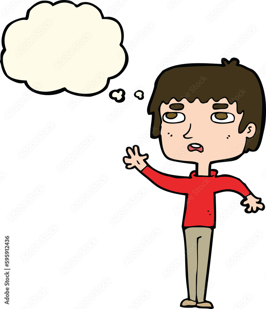 cartoon unhappy boy waving with thought bubble cartoon unhappy boy waving with thought bubble
