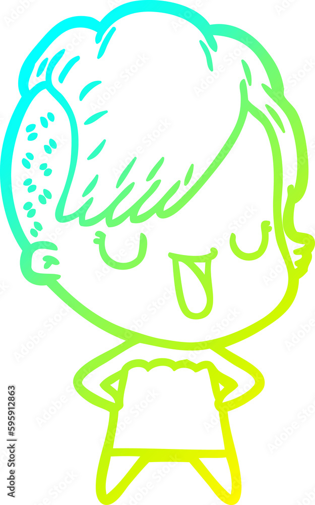 cold gradient line drawing of a cute cartoon girl with hipster haircut cold gradient line drawing of a cute cartoon girl with hipster haircut